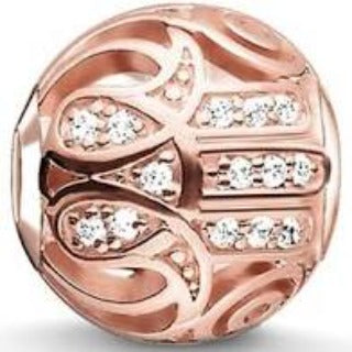 Thomas Sabo Sterling Silver Rose gold plated CZ set Hand of Fatima Karma Bead charm ref K0206-416-14