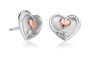 3STLDSE Clogau Silver/9ct gold Tree of Life White Topaz Heart Stud earrings.