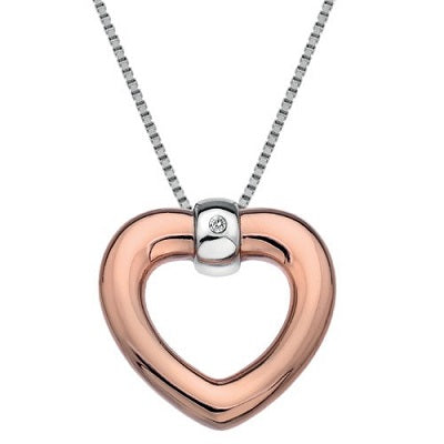 Hot Diamonds Rose Gold Plated Sterling Silver Diamond Set Heart Pendant on Chain DP518