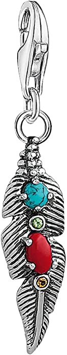 Thomas Sabo Sterling Silver Synthetic Coral and Turquoise Ethno Feather charm ref 1463-332-7