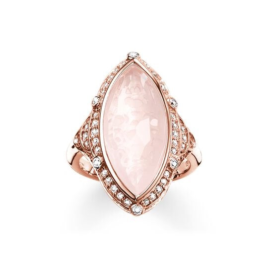 Thomas Sabo Silver Rose gold plated Pink stone set ring Size 54 ref  TR2041-537-9-54