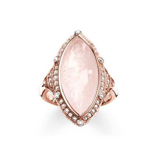 Thomas Sabo Silver Rose gold plated Pink stone set ring Size 54 ref  TR2041-537-9-54