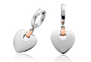 Clogau Sterling Silver, 9ct Rose gold Cariad Heart drop Earrings Ref 3SCDE010