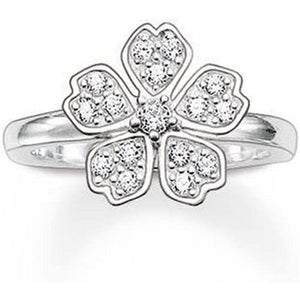 Thomas Sabo Sterling Silver CZ set Floral ring Size 54 ref TR1954-051-14-54