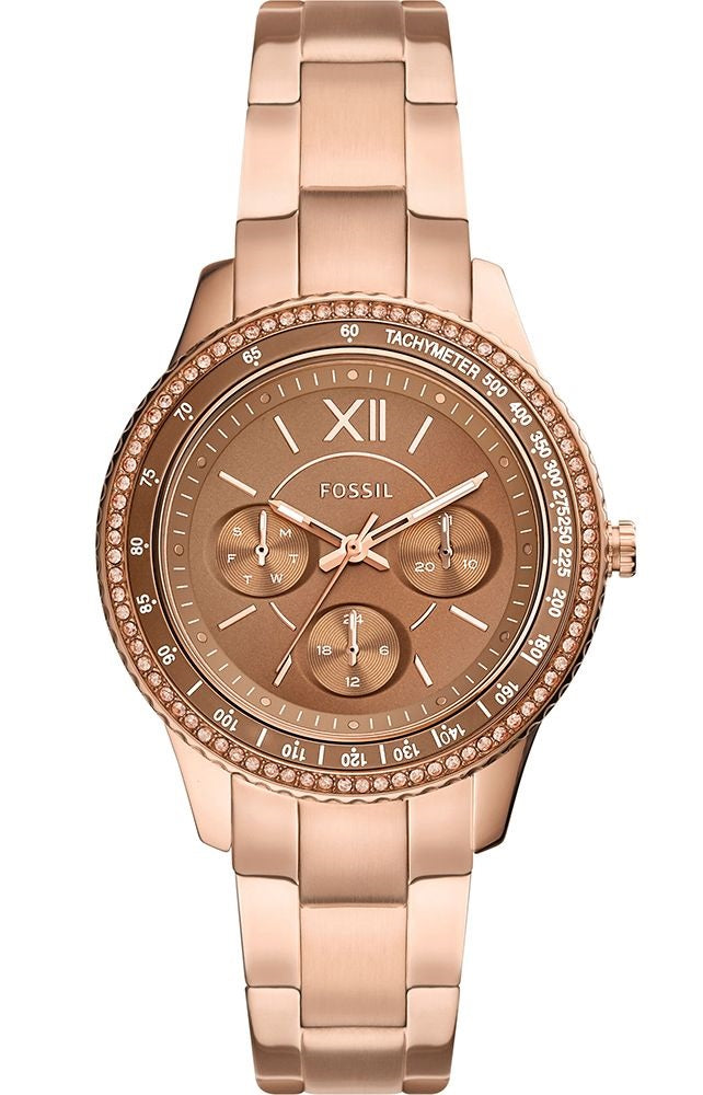 ES5109 Fossil Ladies Stella Rose plated Multi function and CZ set bracelet watch