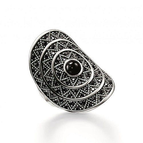 Thomas Sabo Sterling Silver Black CZ set ring TR2053-641-11-54 Size N