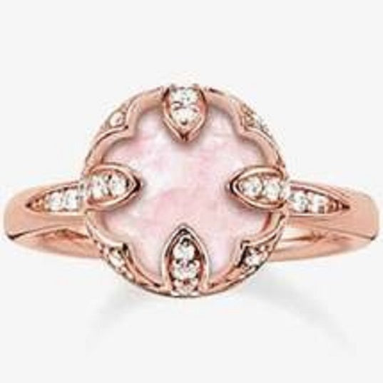 Thomas Sabo  Rose Gold Plated Round Pink Cubic Zirconia Ring Size 56 ref TR2027-537-9-56