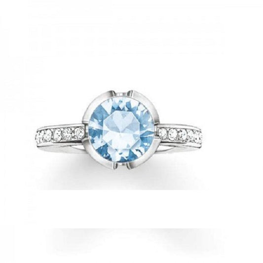 Thomas Sabo  solitaire  light blue pavé Rings size 54 ref TR2035-059-31-54