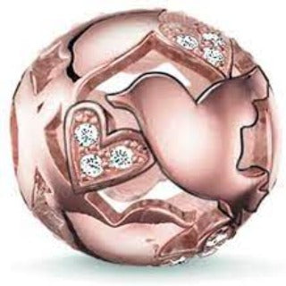 Thomas Sabo sterling Silver Rose gold plated CZ set Love Birds Karma Bead charm ref K0132-416-14