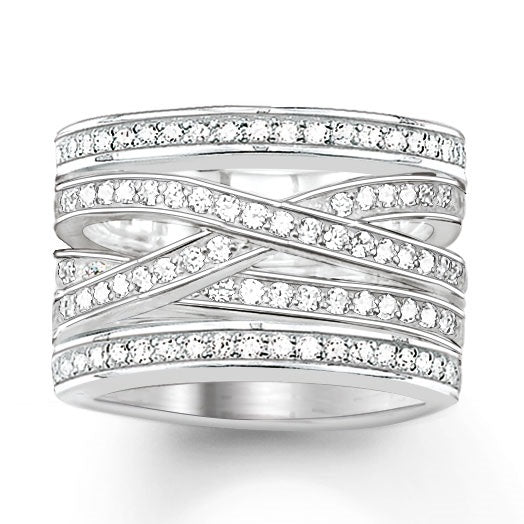 Thomas Sabo  Silver 5 row cross over CZ set ring Size 56 ref TR2013-051-14-56