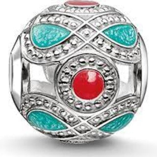 Thomas Sabo Sterling Silver Turquoise and Red Ethnic Karma Bead charm ref K0210-664-7