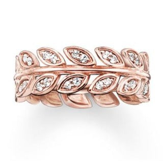 Thomas Sabo  Silver Rose gold plated CZ set Vine leaf Ring Size 54 ref TR2016-416-14-54