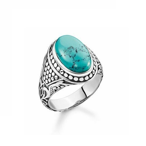 Thomas Sabo Sterling Silver Turquoise set Signet ring TR2241-878-17-54 Size 54/N