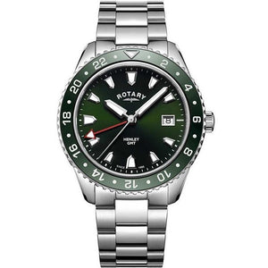 GB05108/24 Rotary Gents Henley GMT Green dial with date S/S bracelet watch