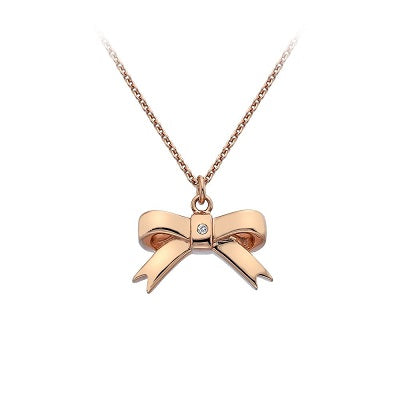 Hot Diamonds Rose Gold Plated Sterling Silver Diamond Set Bow Pendant on Chain DP631