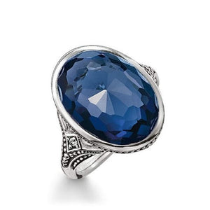 Thomas Sabo Silver  Dark Blue Faceted stone set ring Size 54 ref TR2040-640-32-54