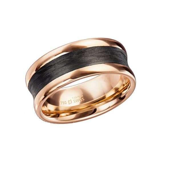 Furrer Jacot 750 18ct Rose Gold & Carbon 9mm Wedding Ring 71-29100-0-0