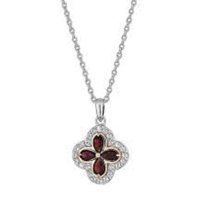 3STDCRP Clogau Silver & Gold with 4 garnet Tudor Court Pendant on Chain