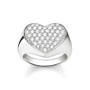 Thomas Sabo Sterling Silver Cubic Zirconia Heart Signet Ring TR2084-051-14-54 Size N