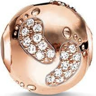 Thomas Sabo Sterling Silver Rose gold plated CZ set Baby Footprint Karma Bead charm ref K0156-416-14
