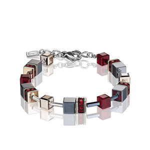 Coeur De Lion Geo Cube Red & Hematite Bracelet 4015/30-0300