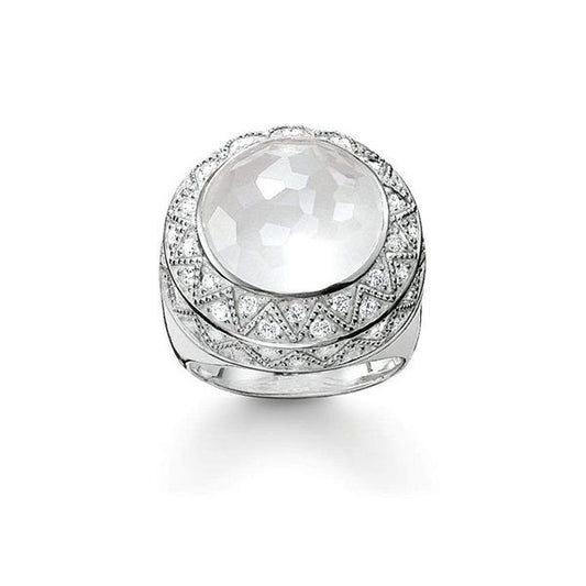 Thomas Sabo Sterling Silver Milky Quartz and CZ set ring TR2052-690-14-54 Size N