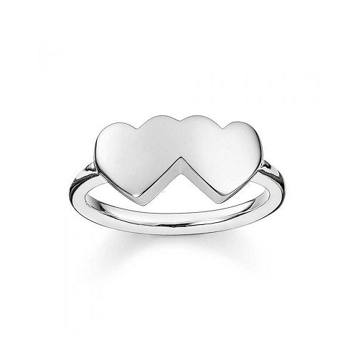 Thomas Sabo Sterling Silver Polished Double Heart Ring TR2081-001-12-56 Size T