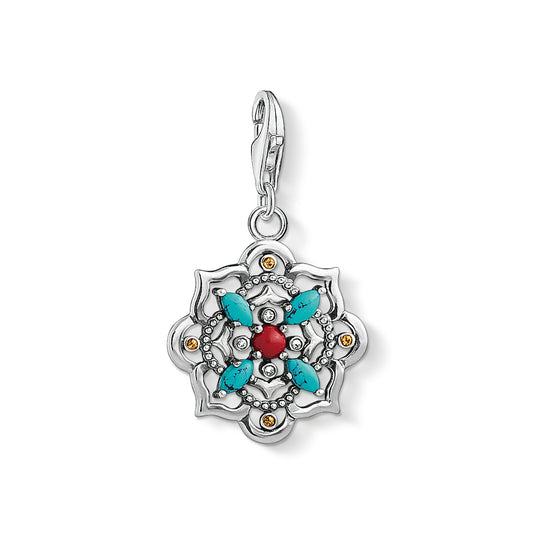 Thomas Sabo Sterling Silver Synthetic Coral and Synthetic Turquoise Lotus charm ref 1465-334-7