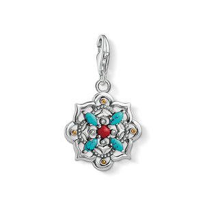 Thomas Sabo Sterling Silver Synthetic Coral and Synthetic Turquoise Lotus charm ref 1465-334-7