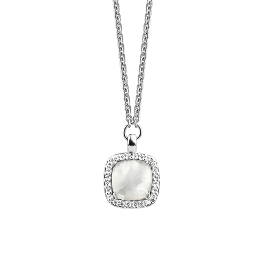 Ti Sento Stirling Silver MOP and CZ set pendant on chain ref 3792MW/42