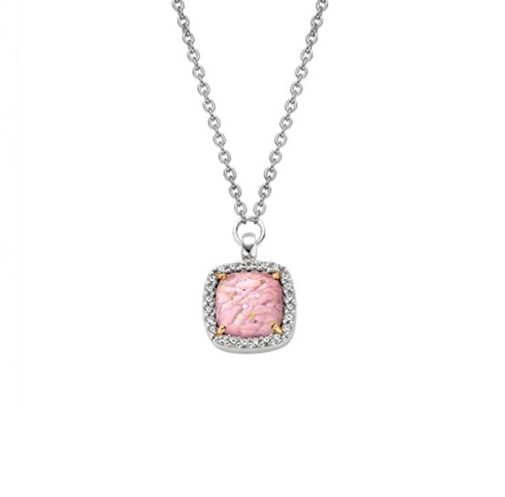 Ti Sento Stirling Silver Pink stone and CZ set pendant on 42cm chain ref 3792PD/42