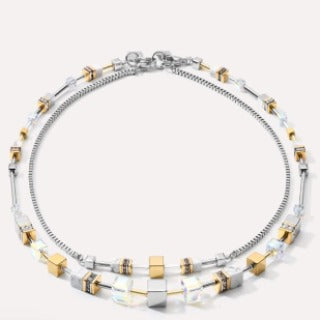 Coeur de Lion 4in1 Stainless Steal Gold/Silver Geo Cube Necklace 5007/10-1617