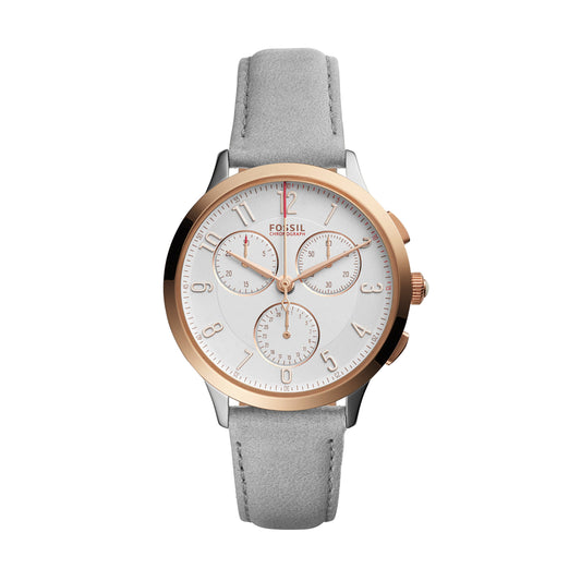 Fossil Abilene Multi function Rose Gold Stainless Steel Lady Leather Watch ref CH3071