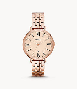Fossil Jacqueline Rose Gold Stainless Steel Lady Bracelet Watch ref ES3435