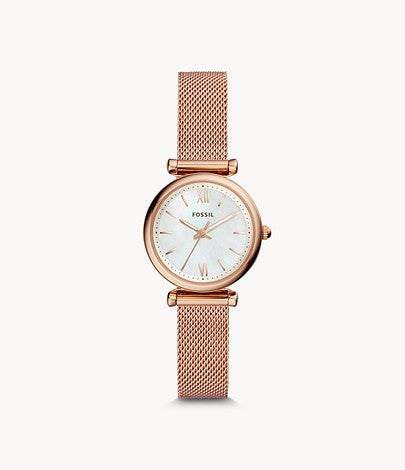 Fossil Carlie Mini Rose Gold-Tone Stainless Steel Lady Mesh Watch ref ES4433