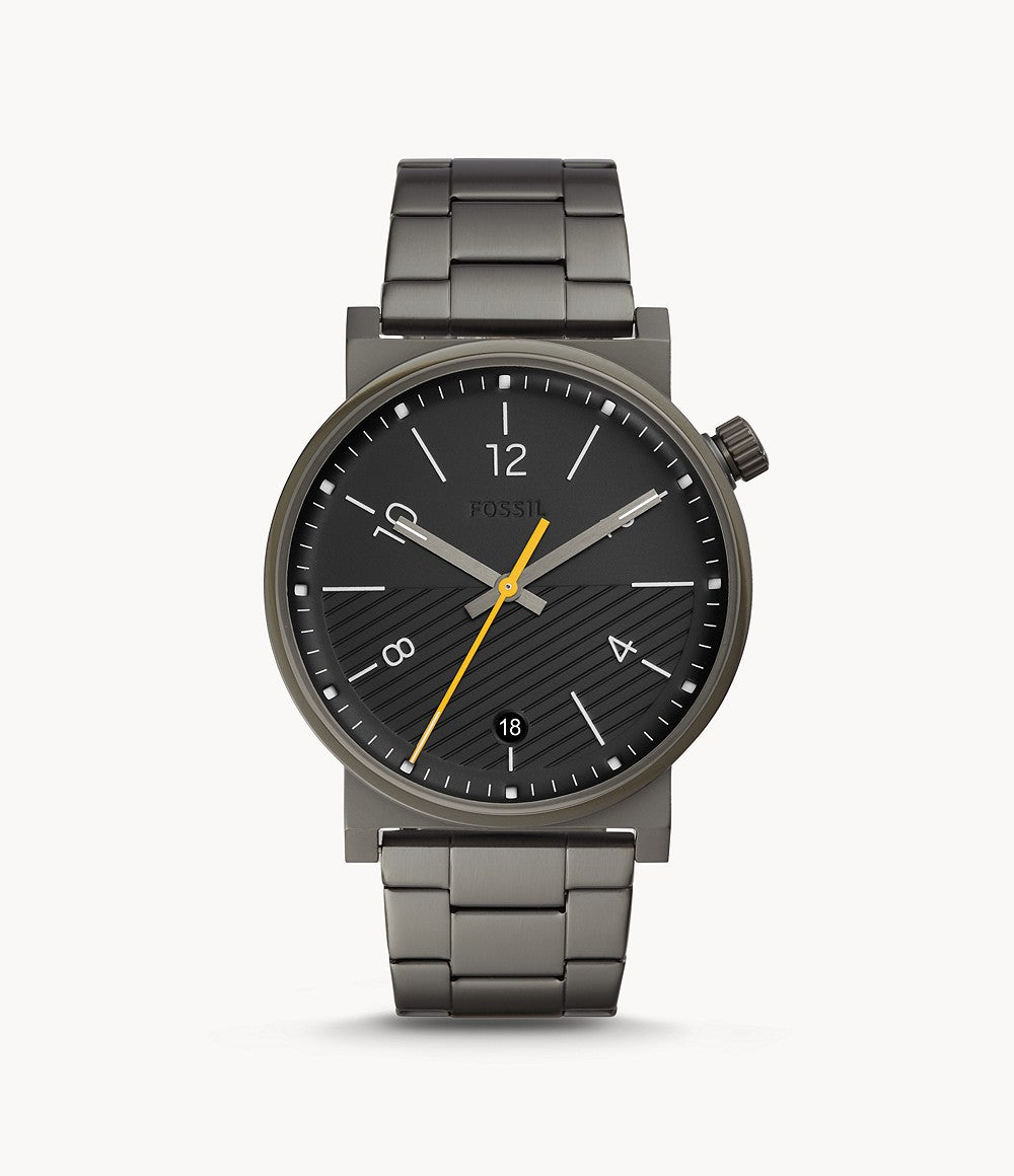 Fossil Mens Barstow Grey Stainless Steel Black Dial Watch Ref FS5508