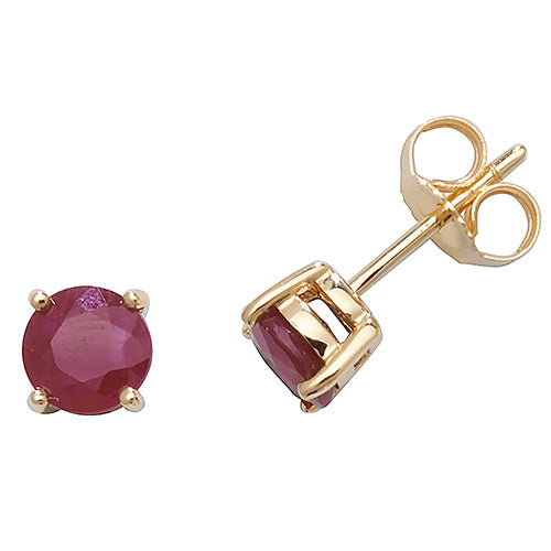 9ct Yellow Gold 5mm Ruby Stud Earrings
