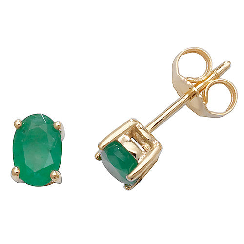 9ct Yellow Gold 4x6mm Emerald Stud Earrings