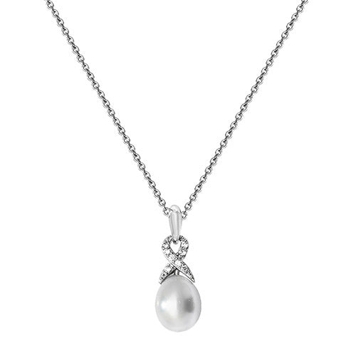 Sterling Silver with Fresh Water Pearl & CZ Pendant on Chain
