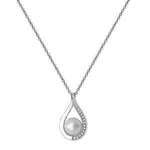 Sterling Silver with Fresh Water Pearl & CZ Pendant on Chain