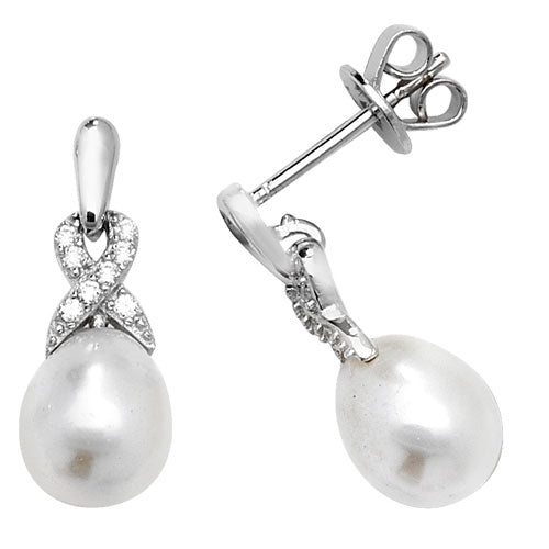 Sterling Silver Fresh Water Pearls and Cubic Zirconia Earrings
