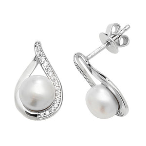 Sterling Silver Fresh Water Pearls and Cubic Zirconia Earrings