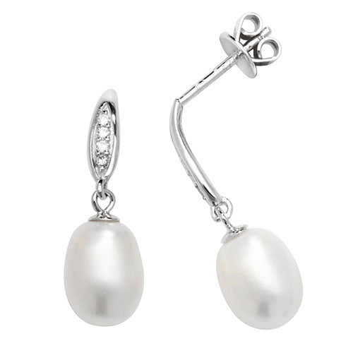 Sterling Silver Fresh Water Pearls and Cubic Zirconia Earrings