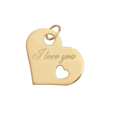 9ct Yellow Gold Heart Pendant Engraved I LOVE YOU  1.5grms Ref PN039