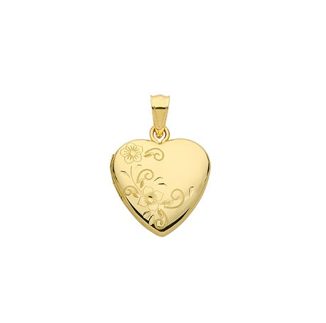 9ct Yellow Gold Heart Engraved Locket Pendant 2.1 grms Ref PN1096