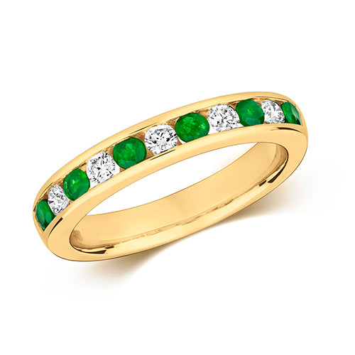 9ct Yellow Gold Emeralds & Diamond Eternity Ring