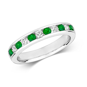 9ct White Gold Emeralds & Diamond Eternity Ring